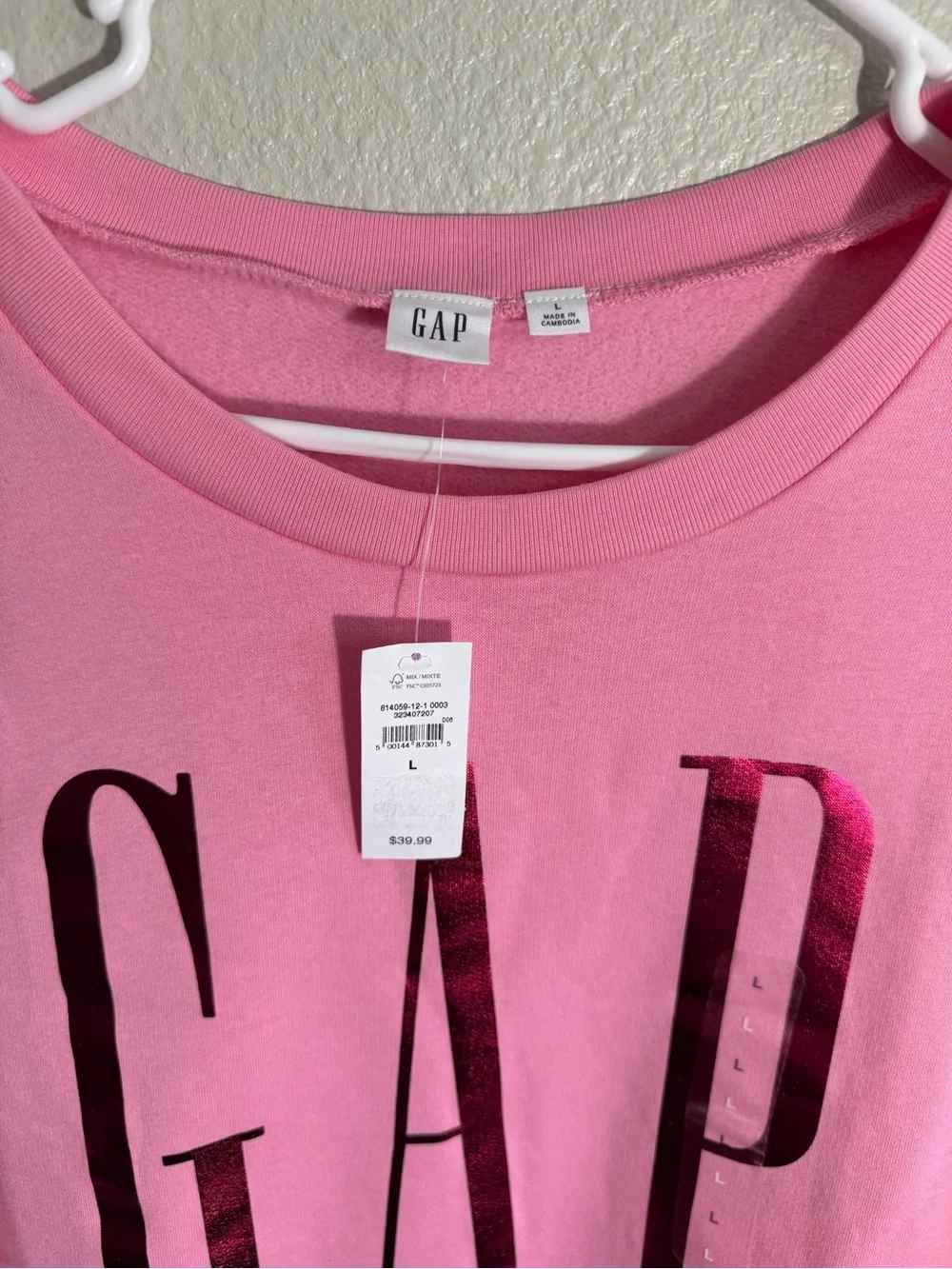 GAP Girls Pink Crewneck Sweatshirt Metallic Logo Size L